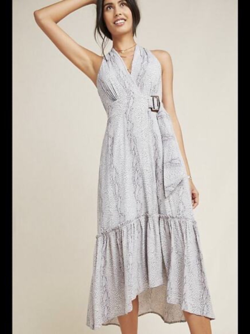 Anthropologie Snakeskin maxi belted ruffle boho dress NWT size 8